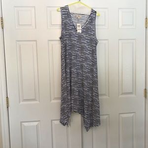 NWT Style & Co. blues & white striped dress, soft, flowy, shark bite hem.Size LG